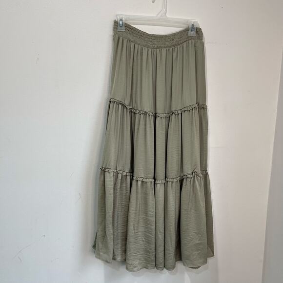 NWT Philosophy Tiered Maxi Skirt Sage Green Boho Ruffle Long Skirt Sz M - Picture 2 of 9